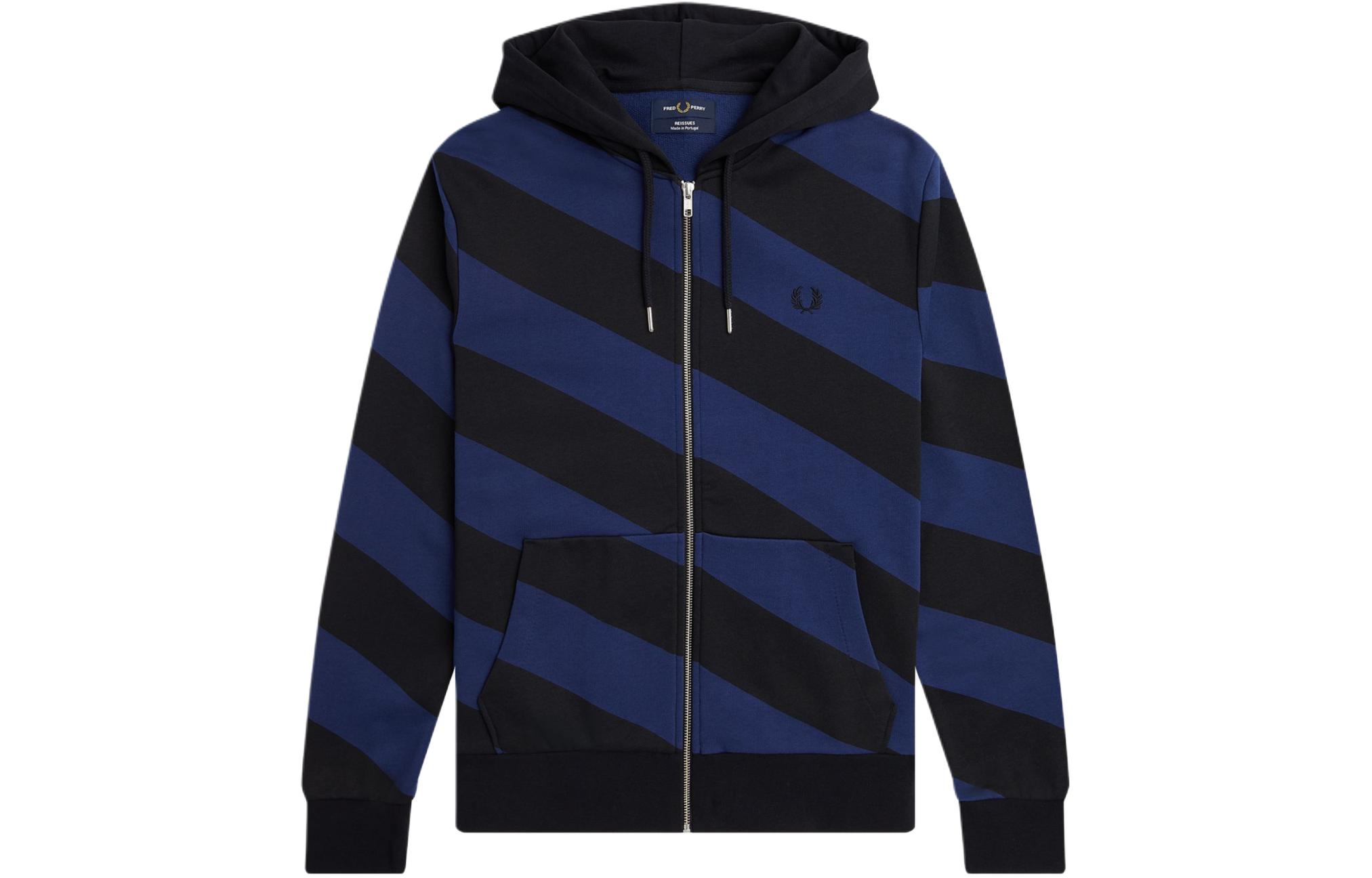 FRED PERRY Laurel Logo Striped Zip Hoodie Jacket Blue J5804-102