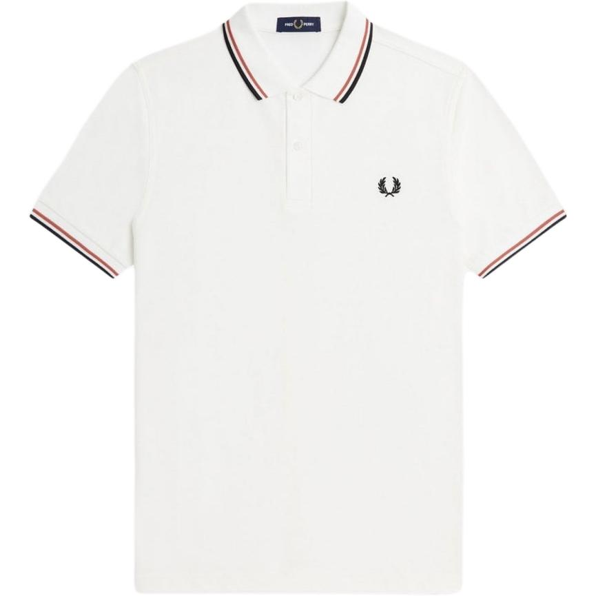 Fred Perry Laurel Wreath Embroidered Stripe Collar Polo Shirt Men White M3600-S04
