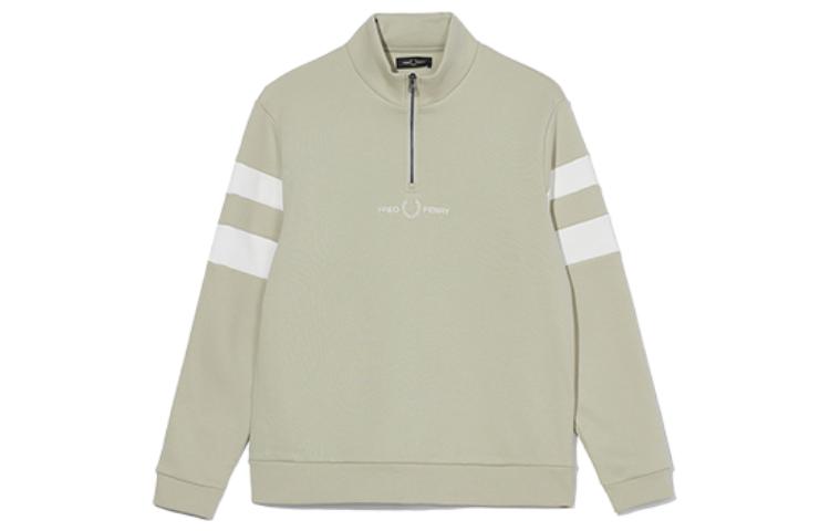FRED PERRY Laurel Wreath Embroidered Striped Pullover Sweatshirt Grey Mens. FPXSWSM4193MJ-GYX
