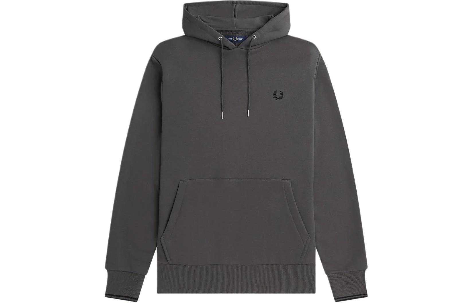 FRED PERRY Laurel Wreath Logo Embroidered Hoodie Grey (). M2643-G85