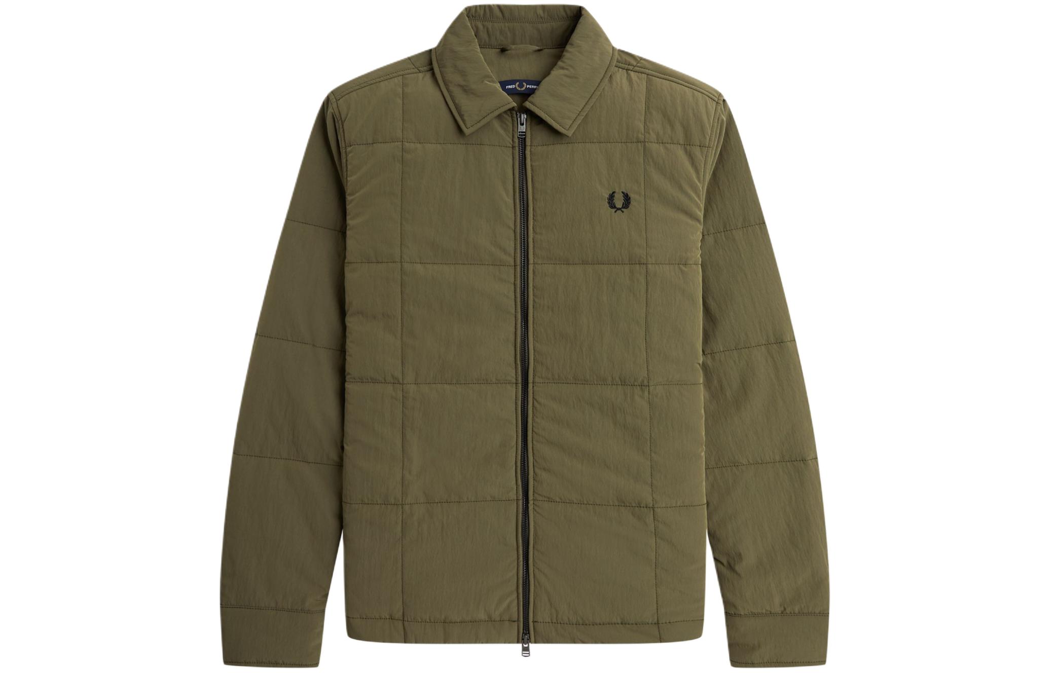 FRED PERRY Laurel Wreath Quilted Zip-Up Jacket Green Long Sleeve M6642-Q55