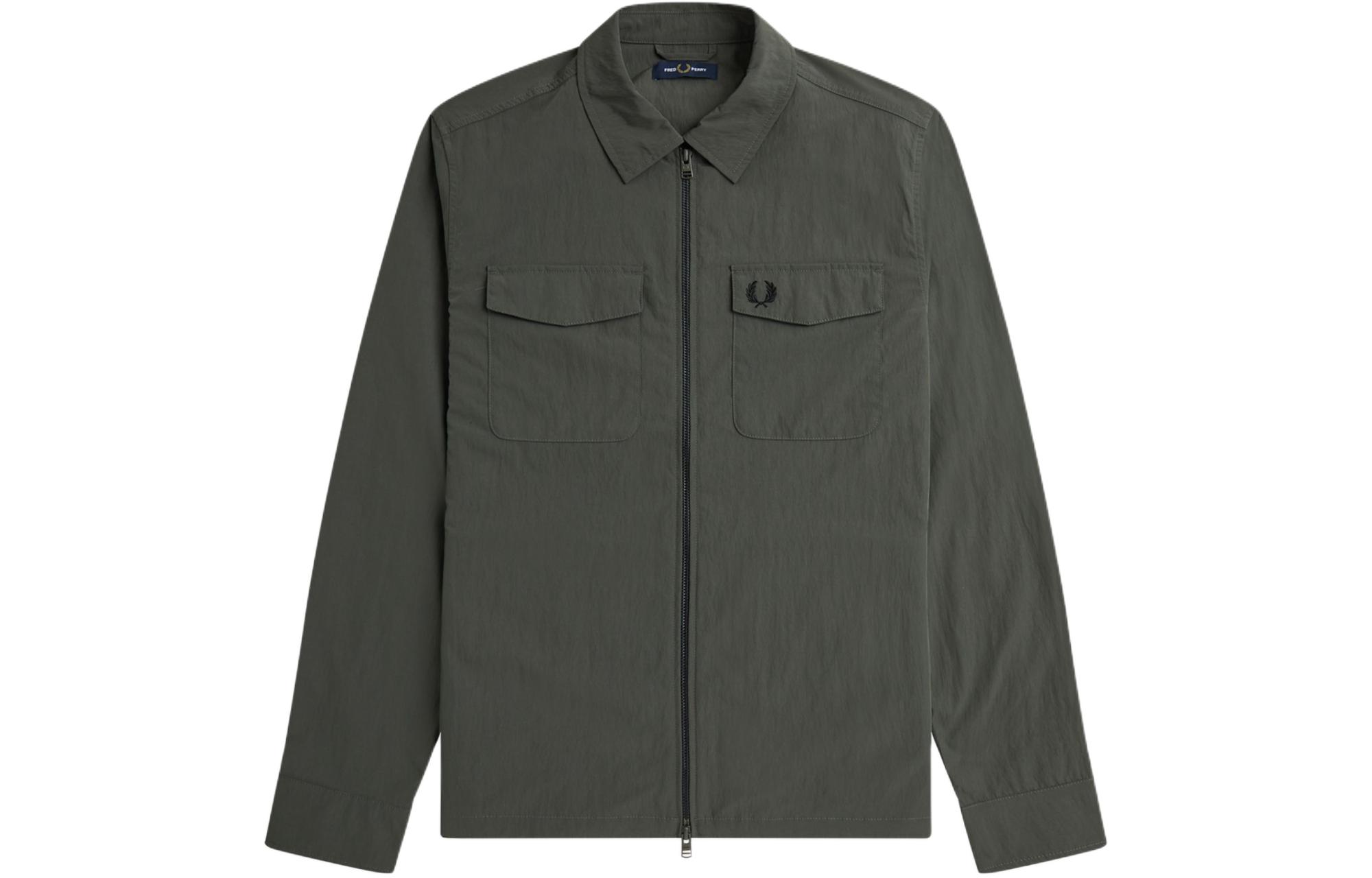 FRED PERRY Lightweight Zip-Through Overshirt Green Jacket with Laurel Logo. M5684-638