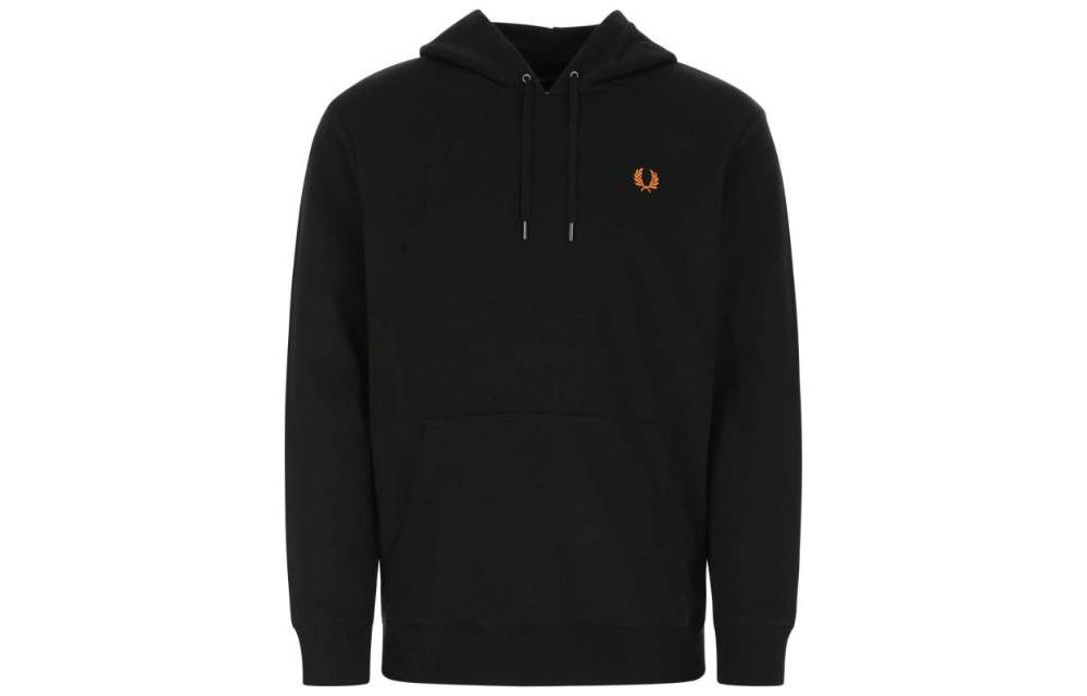 FRED PERRY Logo Embroidered Black Hoodie for Men Long Sleeve Pullover. M2645102