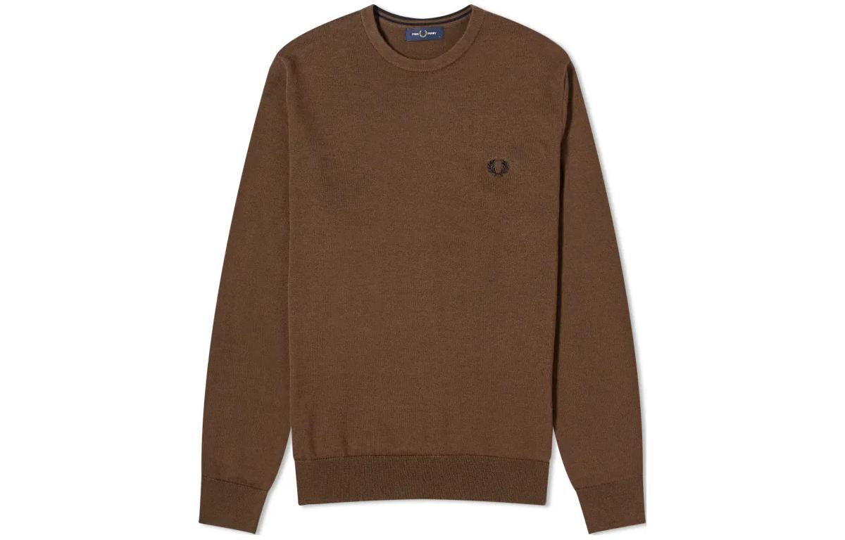 FRED PERRY Logo Embroidered Crewneck Oversized Sweatshirt Brown (). K9601-Q21