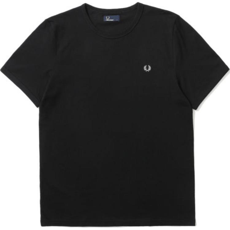 FRED PERRY Logo Embroidered Graphic Black Short Sleeve Tee for Men M3519-BKX