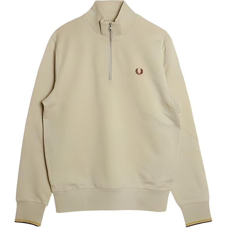 FRED PERRY Logo Mock Neck Oversized Pullover Sweatshirt Men’s Oatmeal. M3574-W69