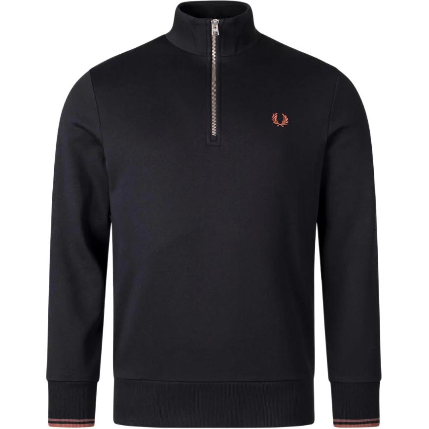 FRED PERRY Logo Pullover Mock Neck Long Sleeve Sweatshirt Black () M3574-X56