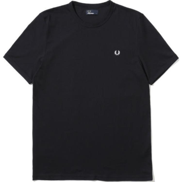 FRED PERRY Navy Blue Logo Print Crew Neck T-Shirt M3519-NYD