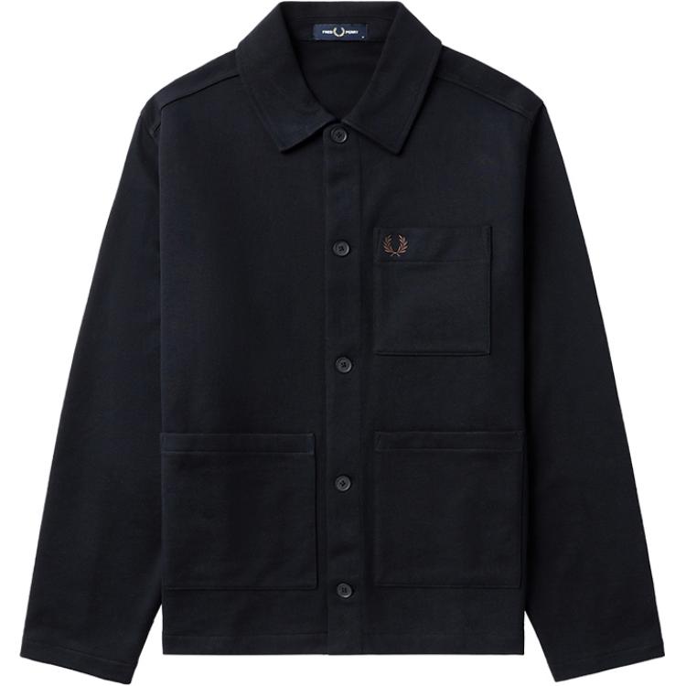 FRED PERRY Navy Blue Single-Breasted Embroidered Long-Sleeve Jacket Men M8628-NYX