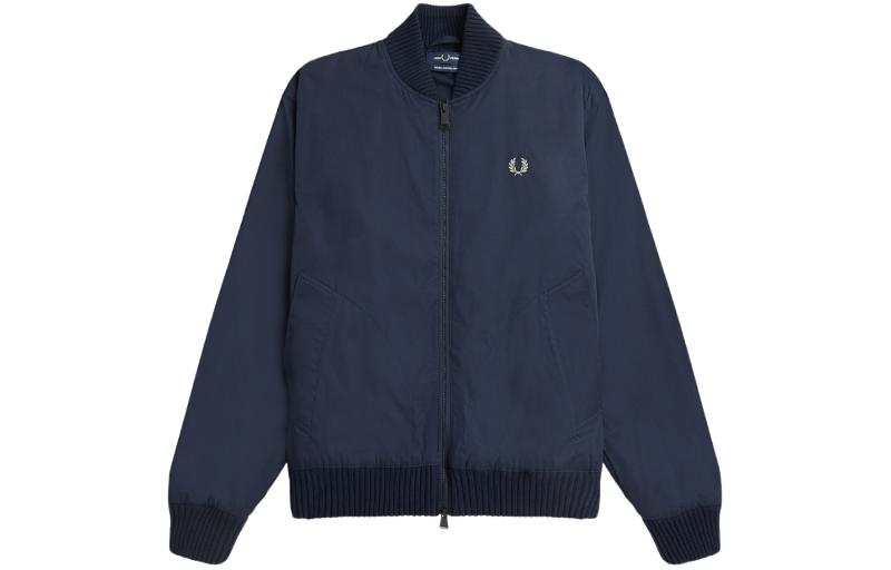 FRED PERRY Navy Bomber Jacket with Laurel Wreath Logo and Zip-Up Design J6816-608
