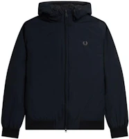 FRED PERRY Padded Hooded Brentham Jacket Black Logo Embroidery Jacket J2585-T38 FRED PERRY Padded Hooded Brentham Jacket Black Logo Embroidery Jacket J2585-T38