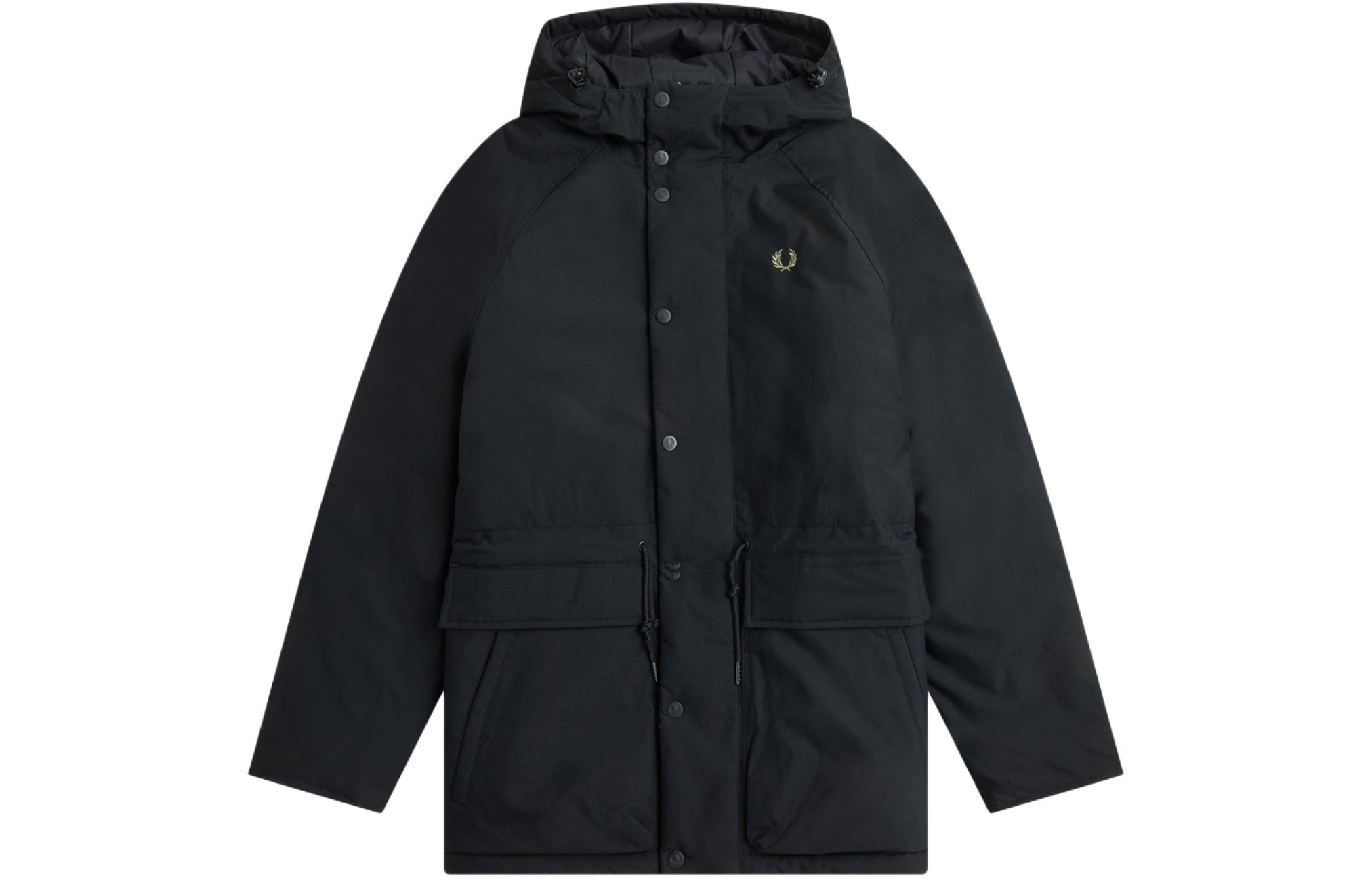 FRED PERRY Padded Zip Through Jacket Black with Laurel Logo Hoodie for Men. J6516-102