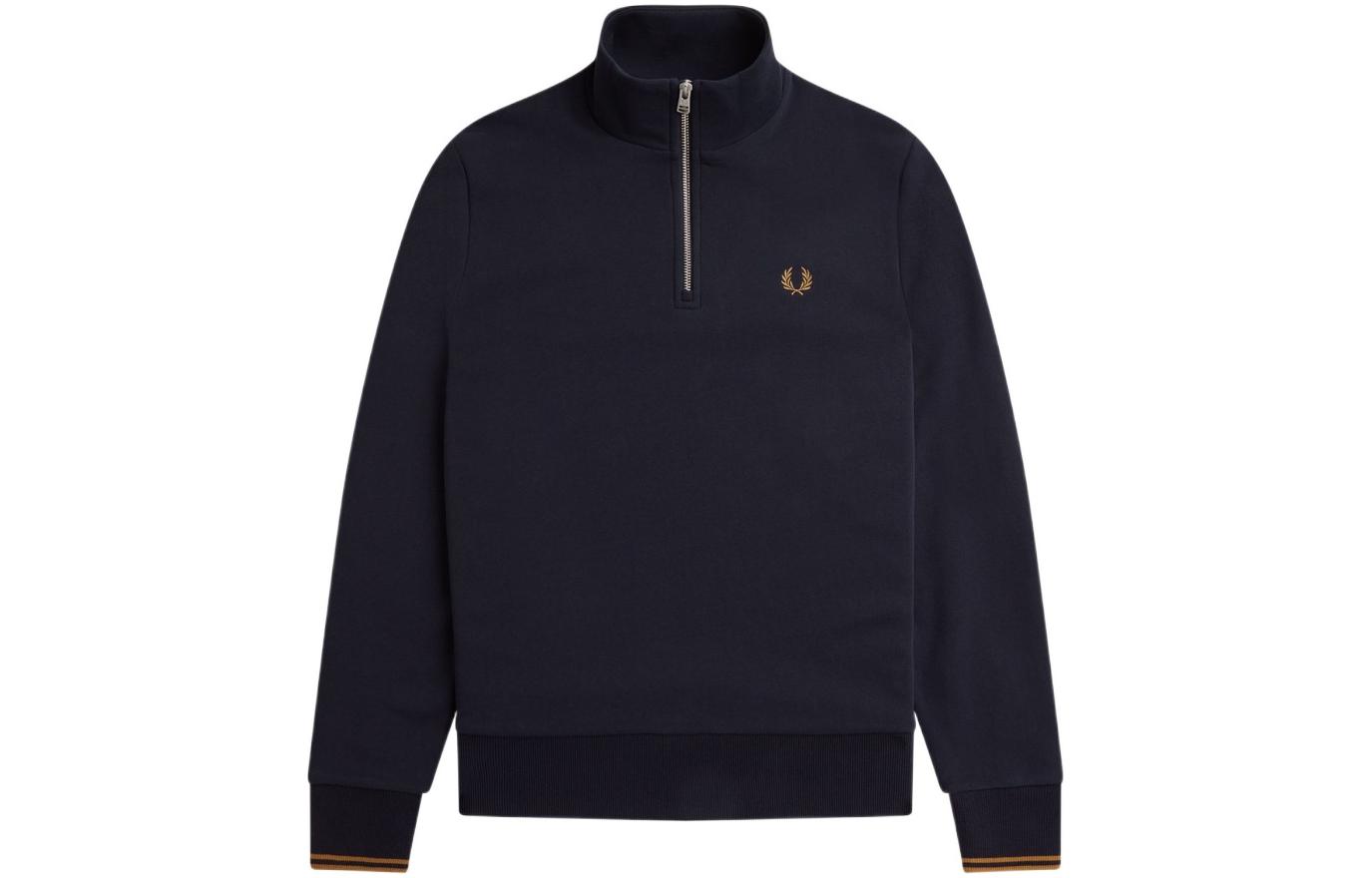 FRED PERRY Patterned Half-Zip Pullover Sweatshirt Navy Blue (). M3574-R63