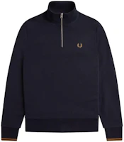 FRED PERRY Patterned Half-Zip Pullover Sweatshirt Navy Blue (). M3574-R63 FRED PERRY Patterned Half-Zip Pullover Sweatshirt Navy Blue (). M3574-R63