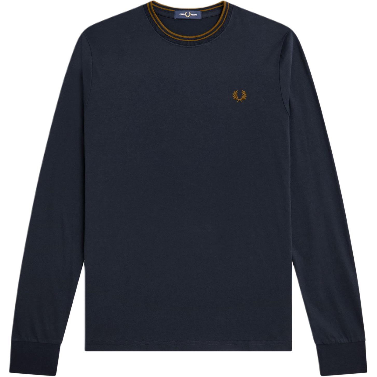 FRED PERRY Plain Crewneck Embroidered Long-Sleeve Sweatshirt Navy Blue M9602-M68
