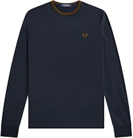 FRED PERRY Plain Crewneck Embroidered Long-Sleeve Sweatshirt Navy Blue M9602-M68 FRED PERRY Plain Crewneck Embroidered Long-Sleeve Sweatshirt Navy Blue M9602-M68
