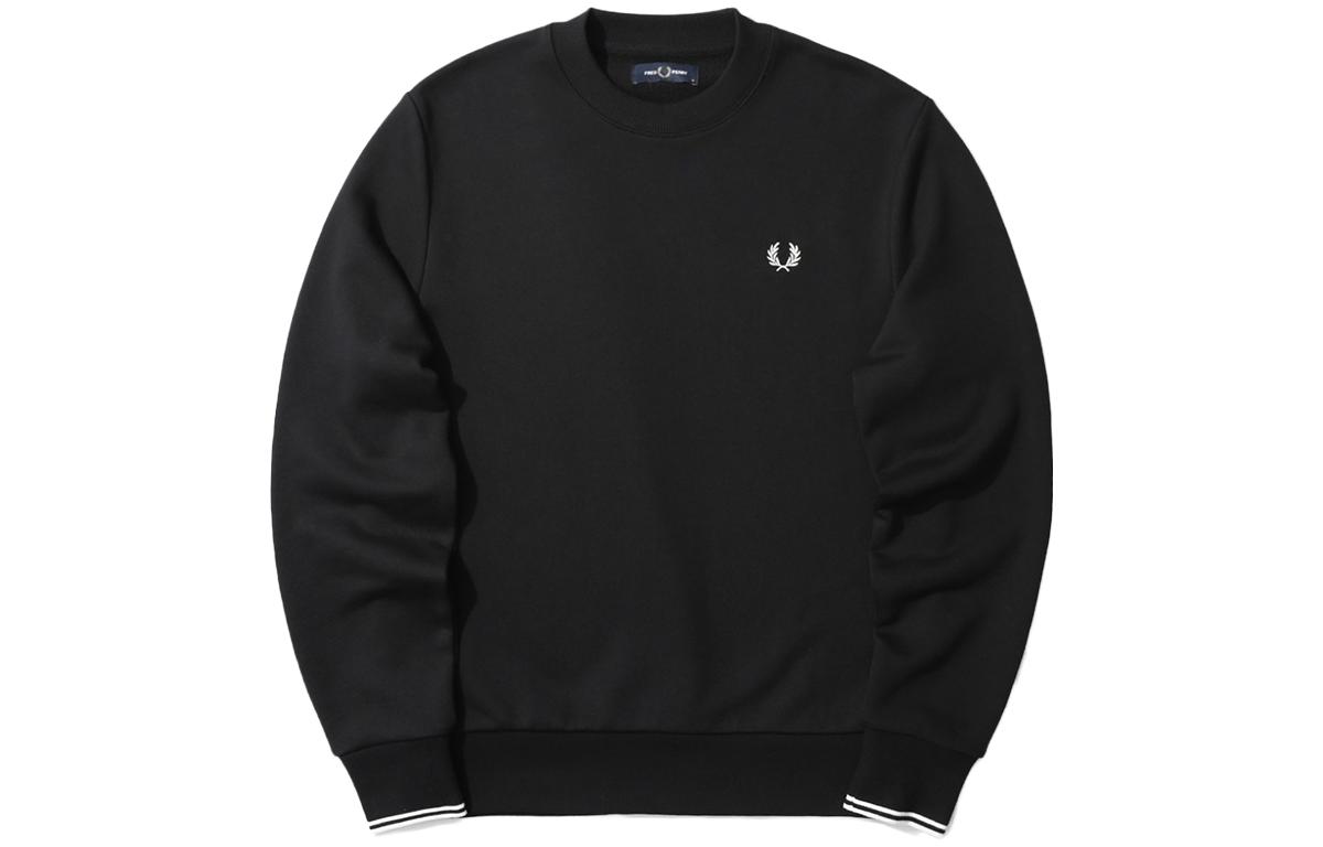 FRED PERRY Plain Crewneck Long-Sleeve Sweatshirt with Laurel Wreath Embroidery FPXSWM7535XMH