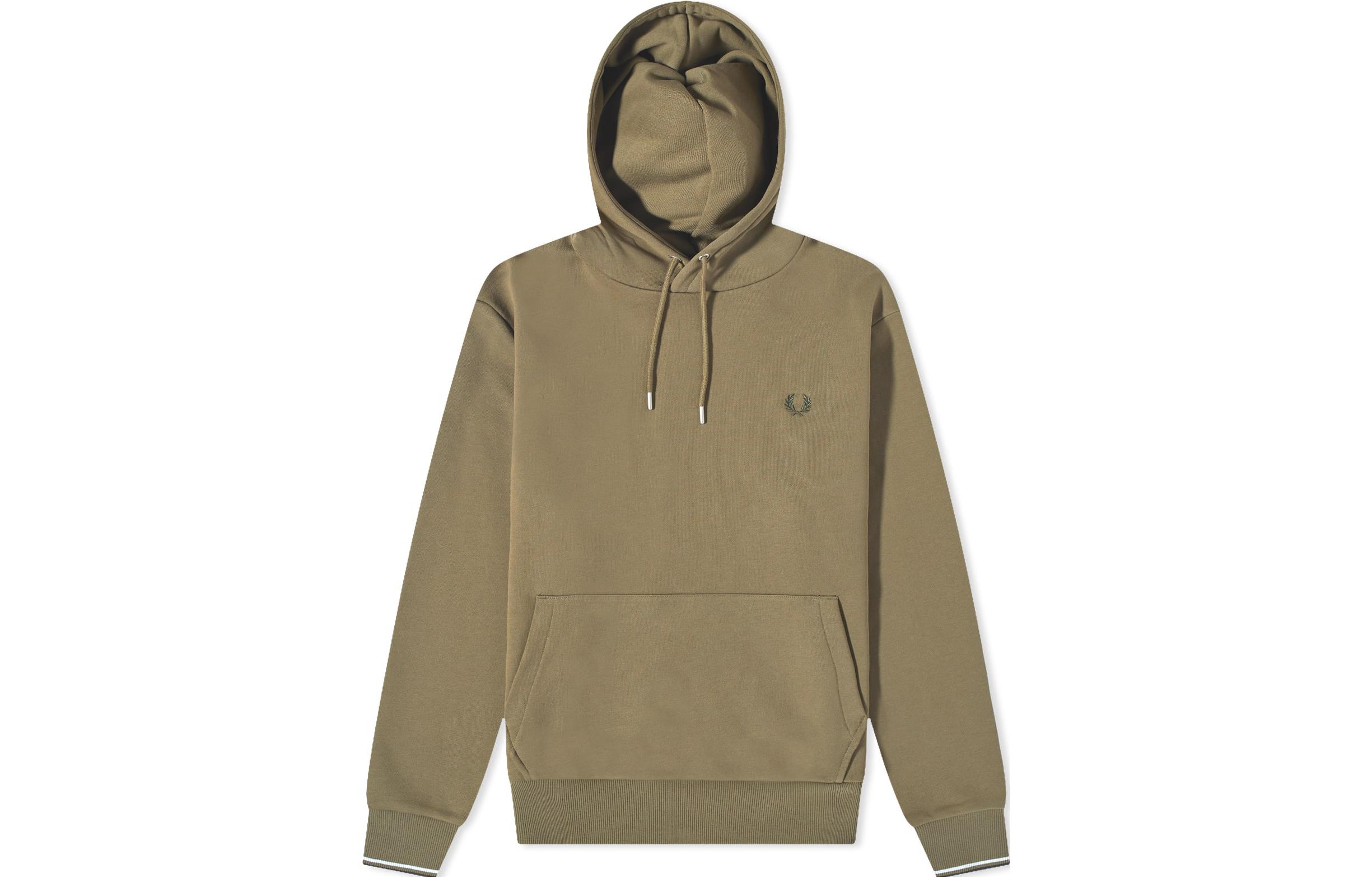 FRED PERRY Plain Embroidered Hoodie Military Green (). M2643-Q55