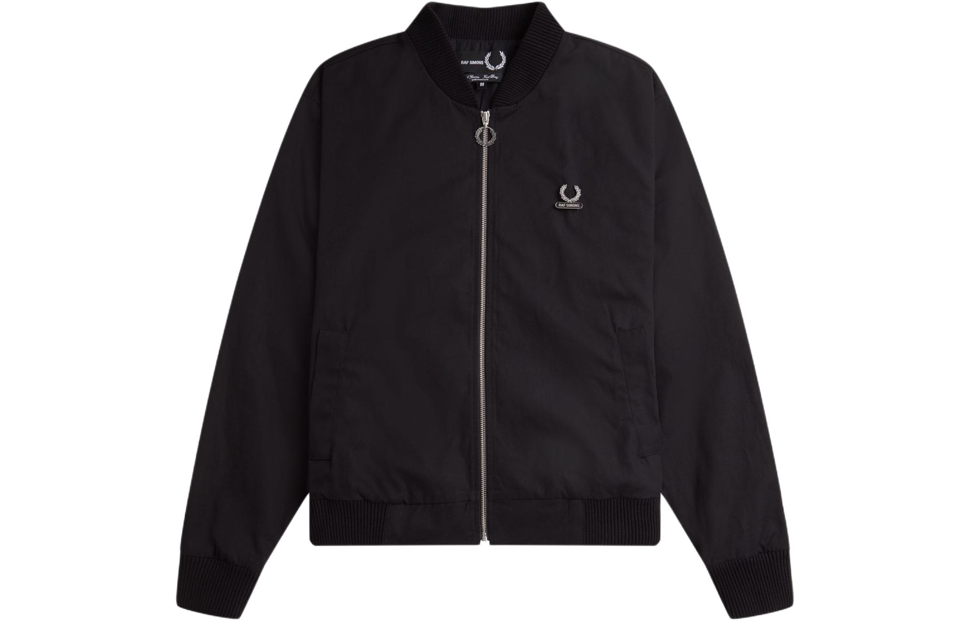 FRED PERRY Printed Bomber Jacket Black with Laurel Logo - Long Sleeve Zip-Up SJ6521-102