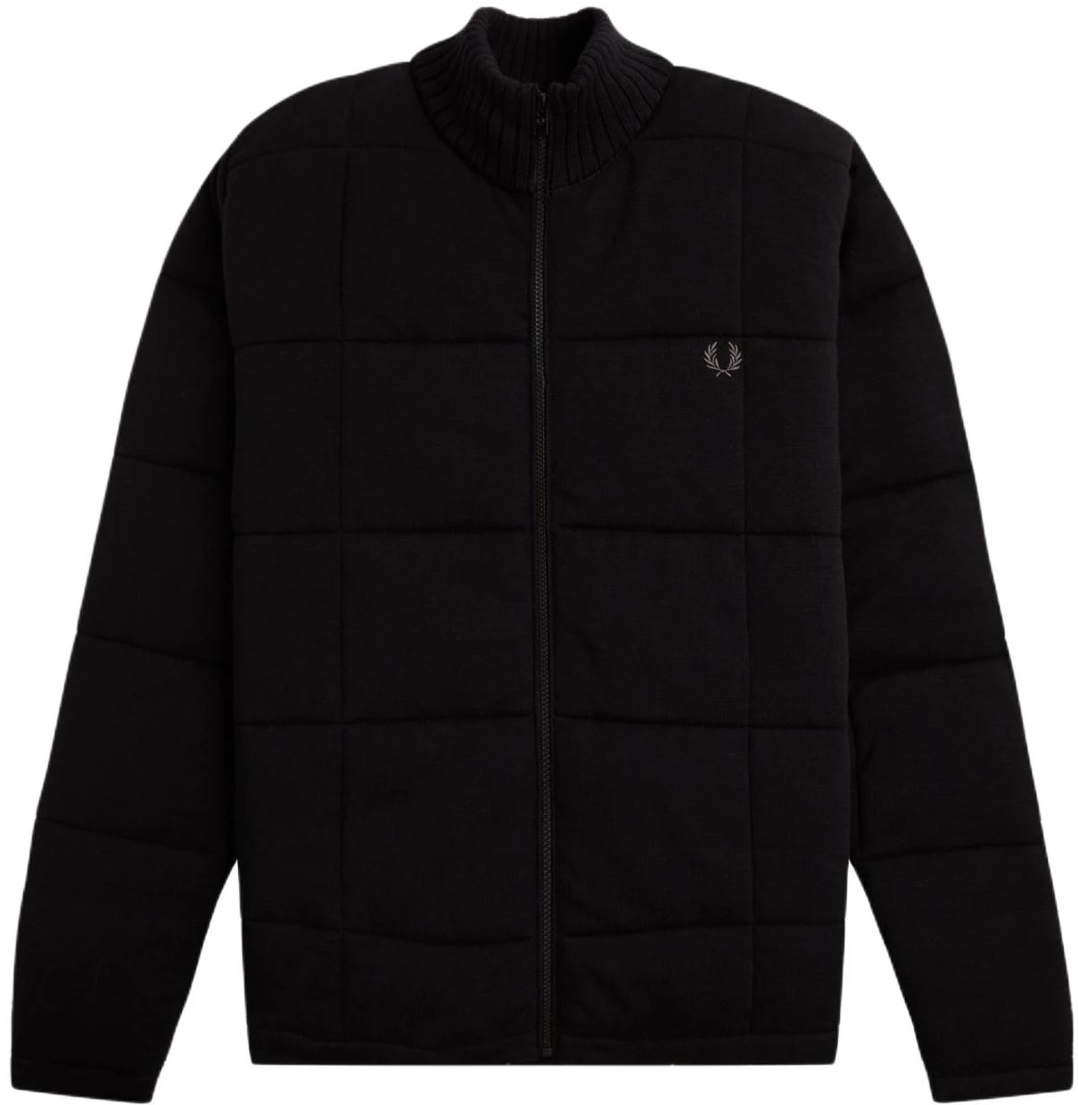 fred-perry-quilted-knitted-jacket-black-classic-embroidered-logo-zip-up-menswear-j6554-102