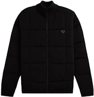 FRED PERRY Quilted Knitted Jacket Black - Classic Embroidered Logo Zip-Up Menswear J6554-102 FRED PERRY Quilted Knitted Jacket Black - Classic Embroidered Logo Zip-Up Menswear J6554-102