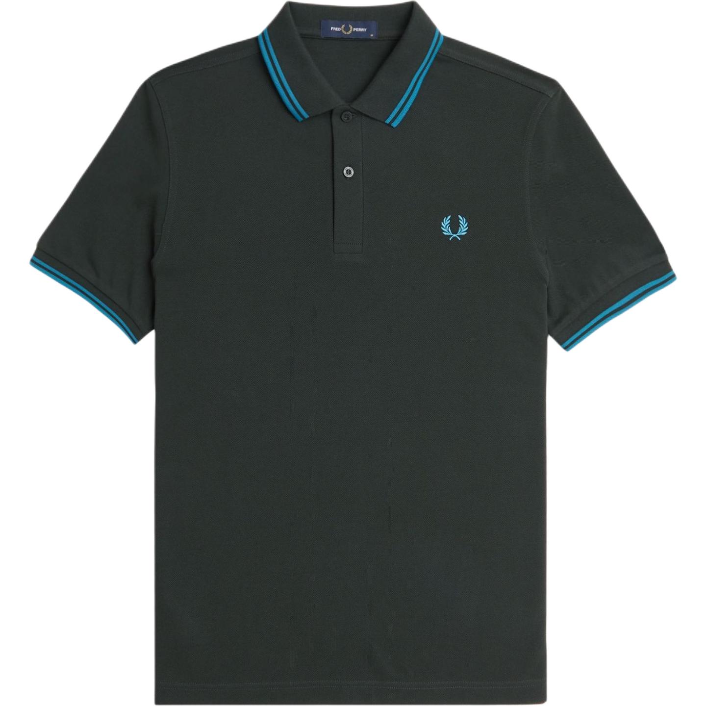 FRED PERRY Slim Fit Polo Shirt Blue/Black Embroidered Logo Contrast Design M3600-W64
