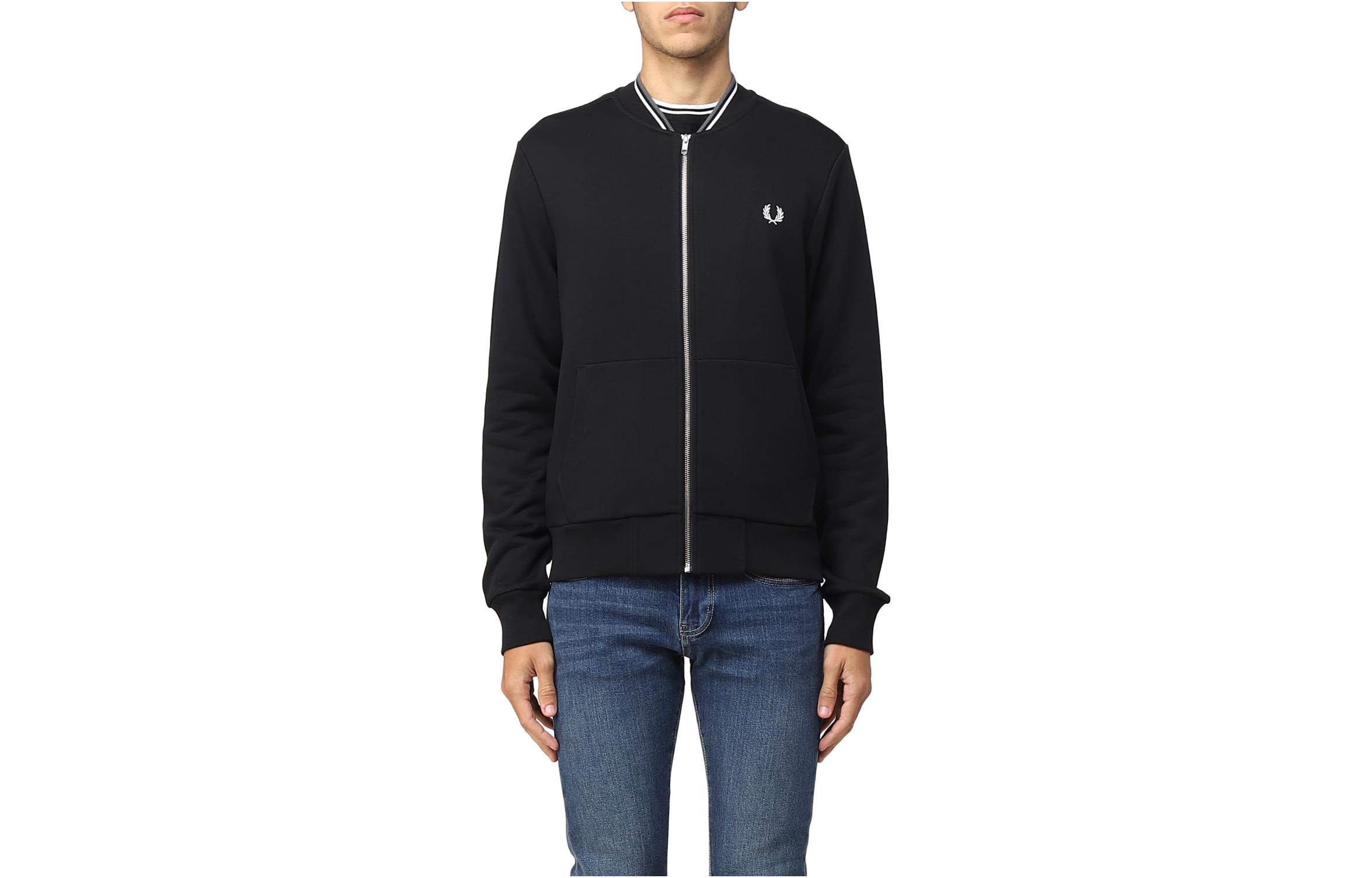 FRED PERRY Solid Color Baseball Jacket Black Long Sleeve Zip-Up FPJ750447184