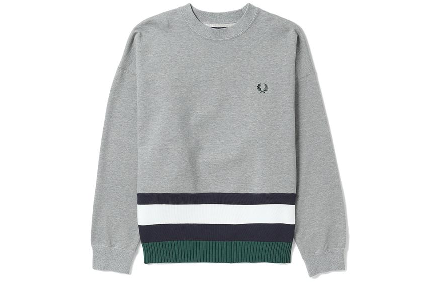 FRED PERRY SS22 Oversized Striped Crewneck Sweatshirt Light Grey. FPXSWF1890XMI