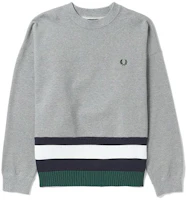 FRED PERRY SS22 Oversized Striped Crewneck Sweatshirt Light Grey. FPXSWF1890XMI FRED PERRY SS22 Oversized Striped Crewneck Sweatshirt Light Grey. FPXSWF1890XMI