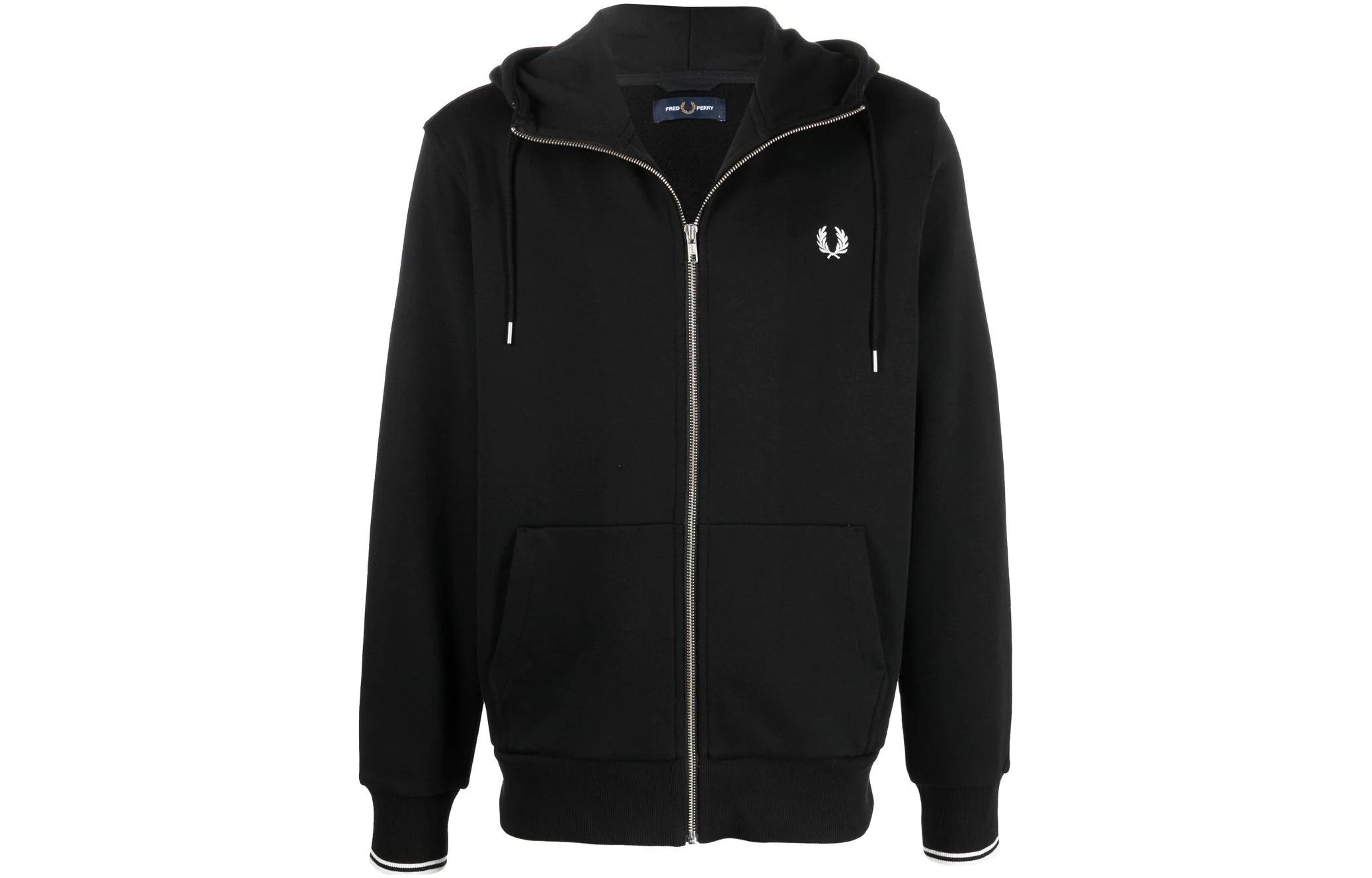 FRED PERRY SS22 Solid Logo Zip-Up Hoodie Black Menswear J7536198