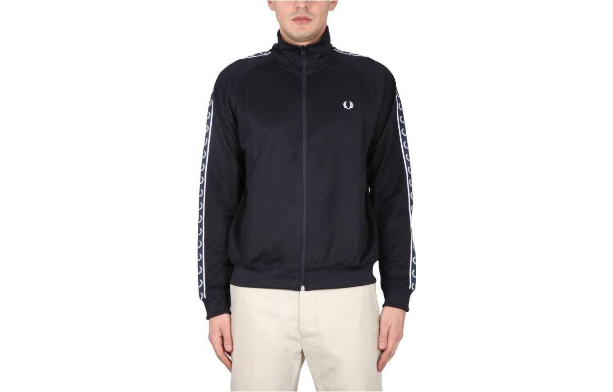 FRED PERRY SS23 Blue Zip-Up Jacket with Side Logo Print. FPJ5557608