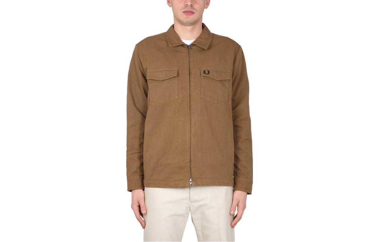 FRED PERRY SS23 Brown Zip-Up Collared Long-Sleeve Jacket FPM5652P96