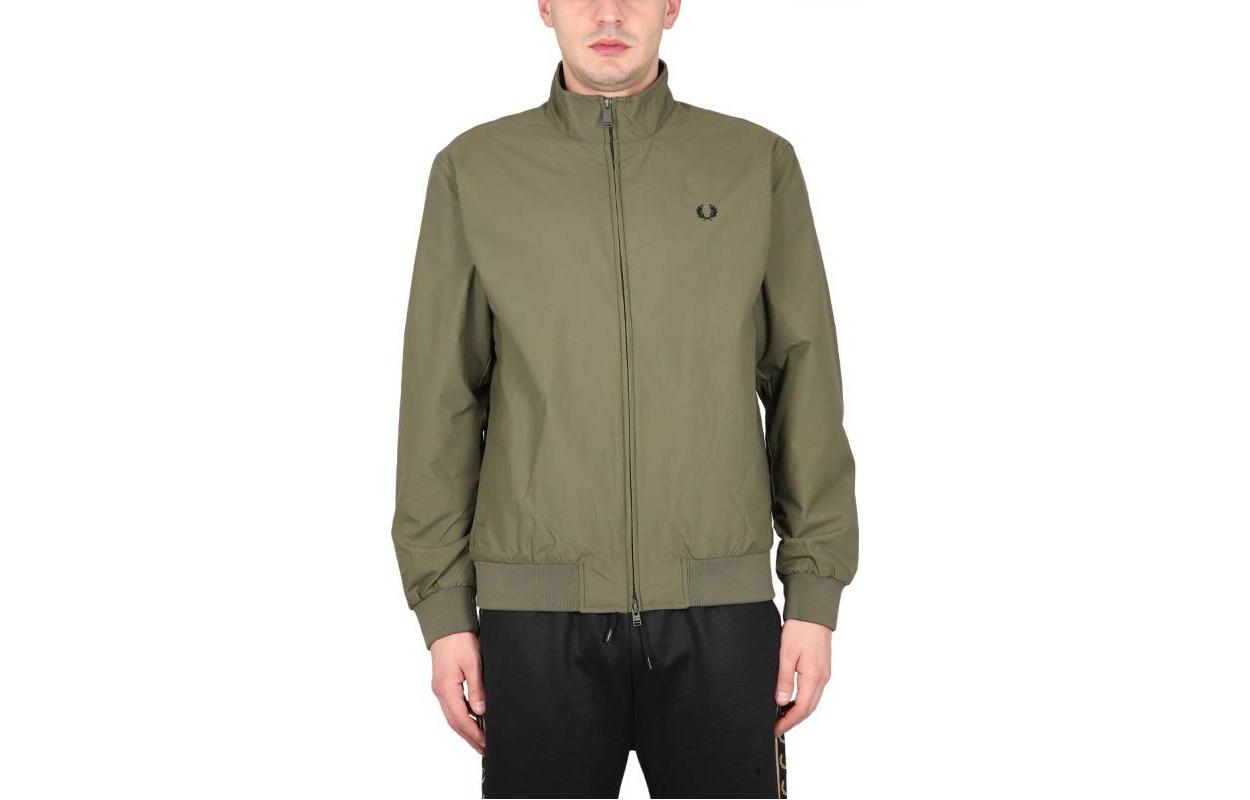 FRED PERRY SS23 Logo Badge Print Zip-Up Jacket Military Green FPJ2660Q55
