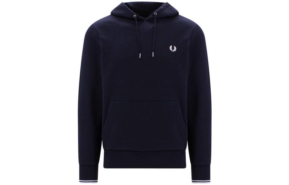 FRED PERRY SS23 Logo Print Drawstring Hoodie Navy - Long Sleeve Hoodie FPM264345248