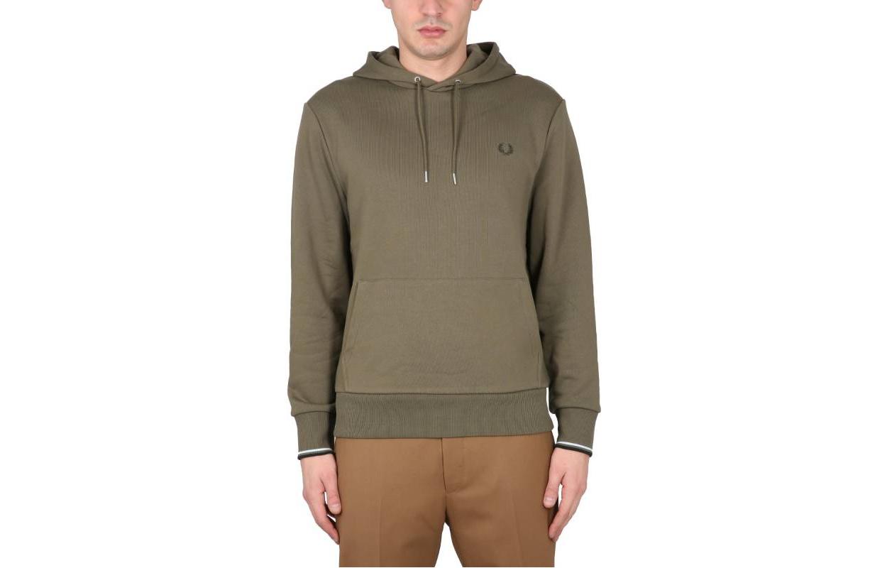 FRED PERRY SS23 Solid Color Logo Print Hoodie Green . FPM2643Q55