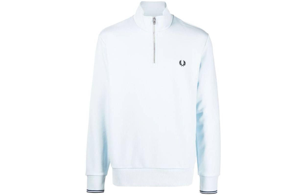 FRED PERRY SS23 Solid Color Stand-Collar Long-Sleeve Sweatshirt Light Blue Men M3574R30
