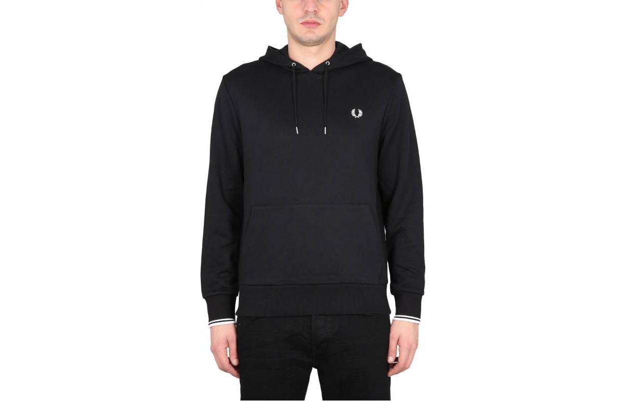 FRED PERRY SS23 Solid Logo Print Drawstring Hoodie Black (). FPM2643102