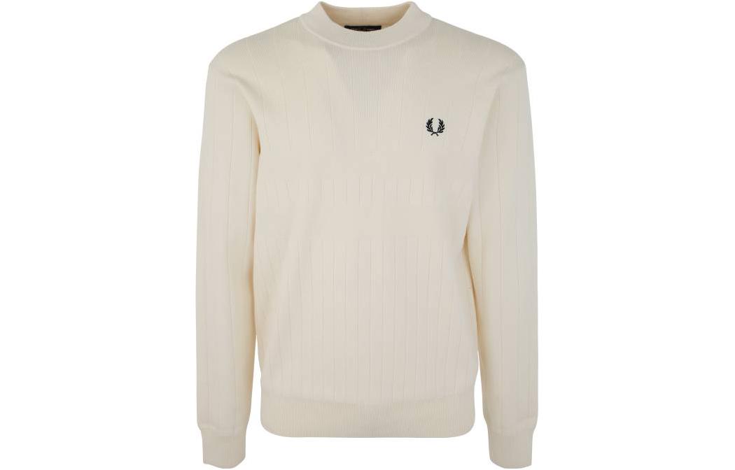 FRED PERRY SS23 White Crewneck Embroidered Logo Sweatshirt Long Sleeve Men K5546560-ECRU