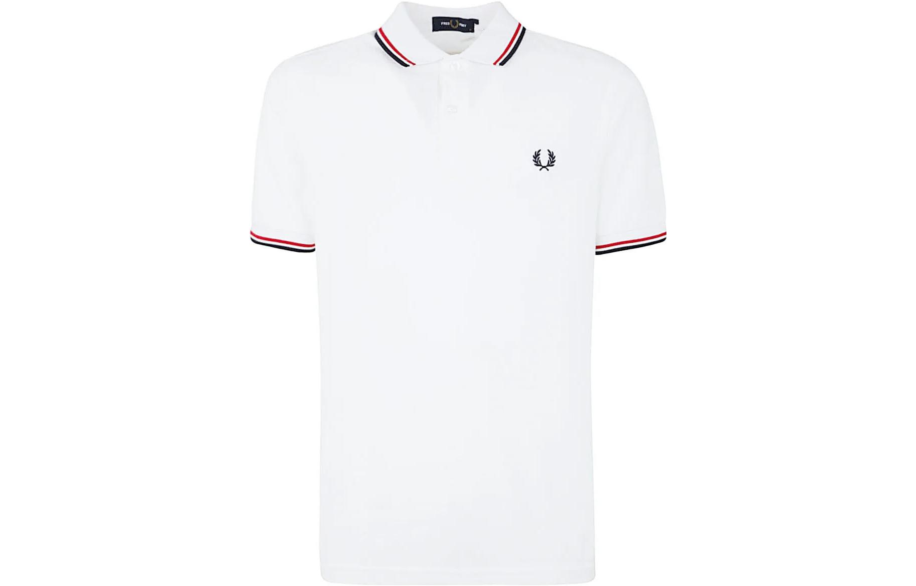 FRED PERRY SS23 White Polo Shirt with Striped Trim. M3600092748