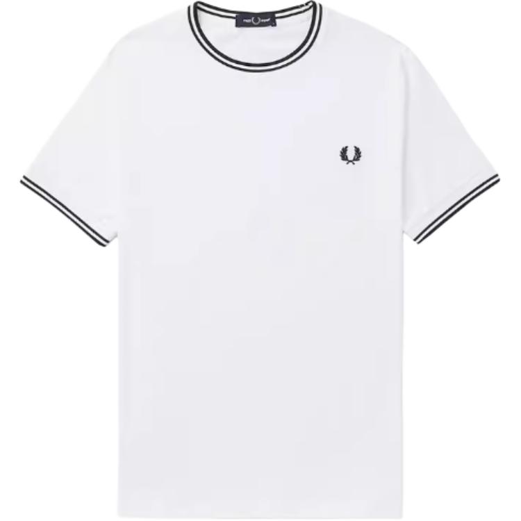 FRED PERRY SS24 Casual White Crewneck T-Shirt with Embroidery Design. M1588-WHX