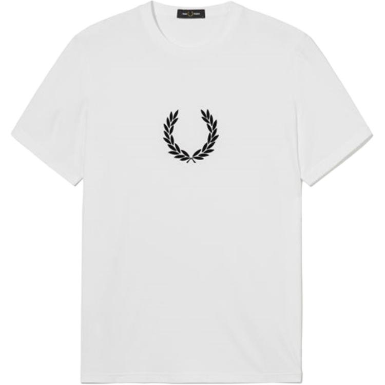 FRED PERRY SS24 Laurel Wreath Crewneck T-Shirt White/Black - Mens Casual Tee M7708-WHX