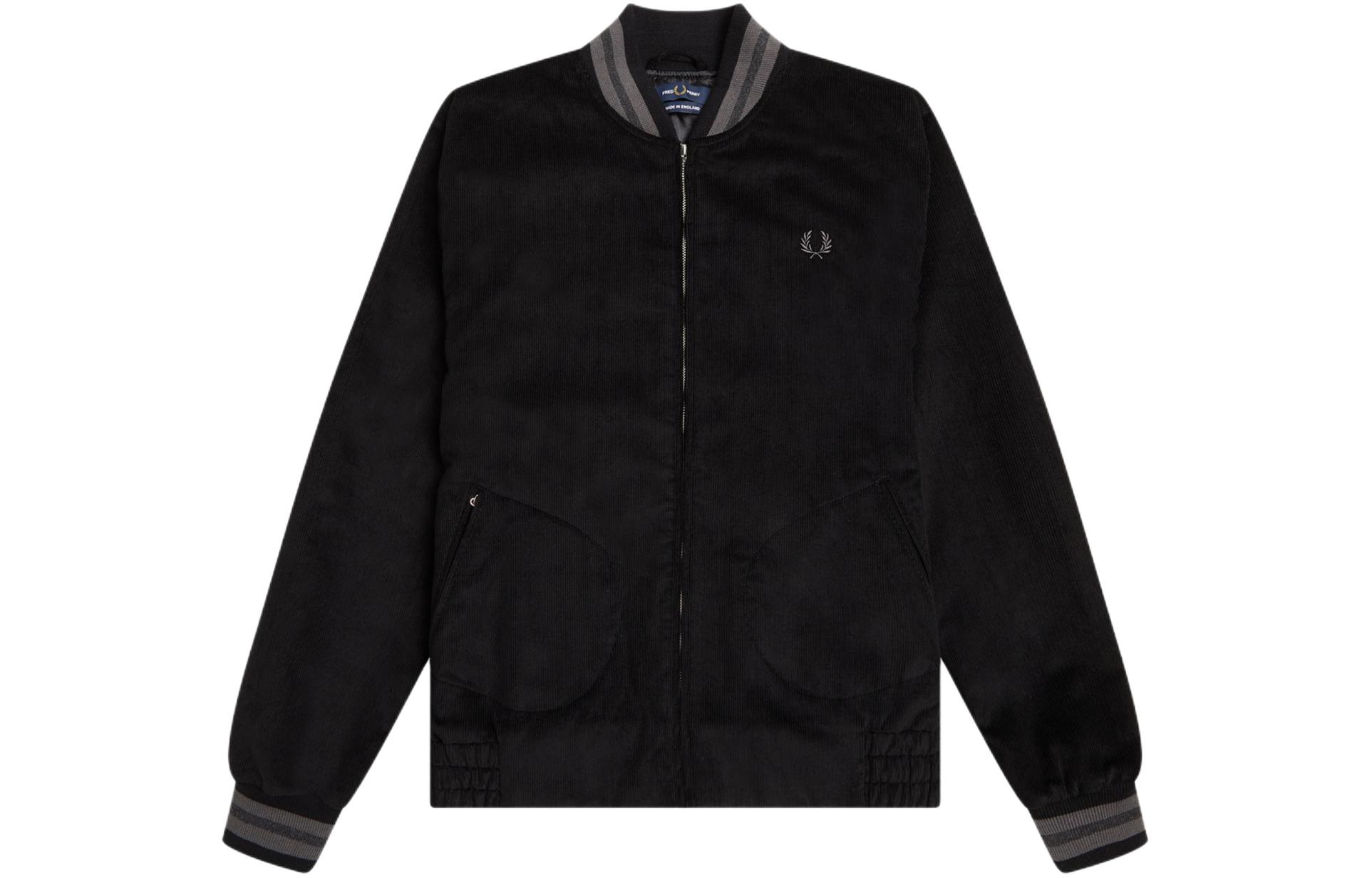 FRED PERRY SS24 Needlecord Tennis Bomber Black Slim Fit Zip Jacket J4868-102