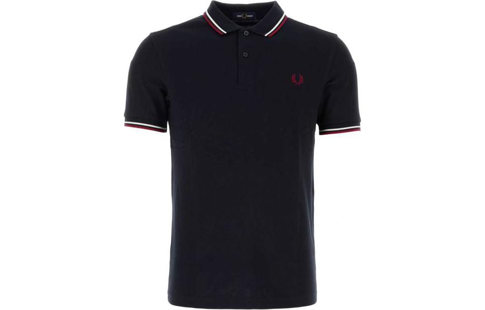 FRED PERRY Striped Embroidered Polo Shirt Navy Blue Retro Style M3600-T55