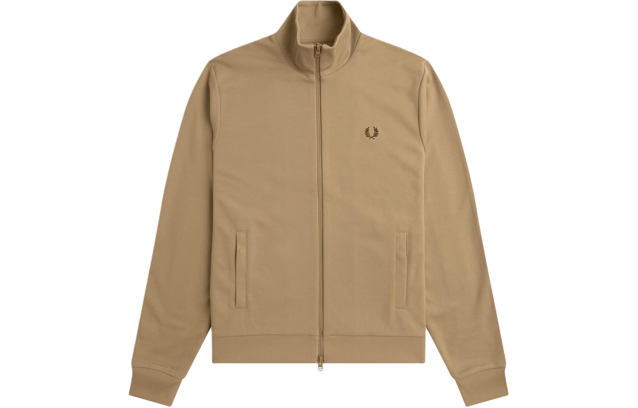 FRED PERRY Tape Detail Track Jacket Khaki Zipper Logo Embroidery Striped Sleeve J7826-363