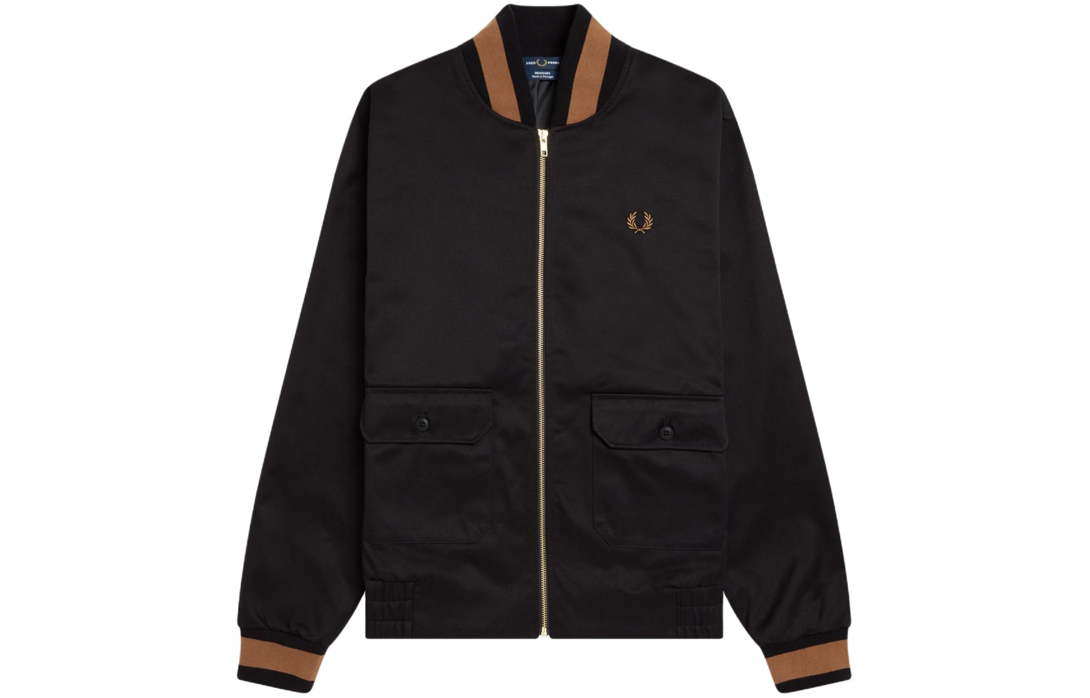 FRED PERRY Tennis Bomber Jacket Black - Embroidered Laurel Logo Slim Fit Jacket J4851-102