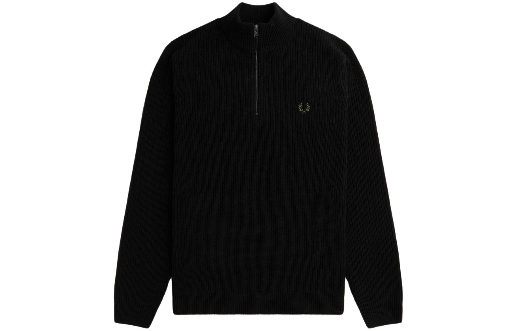 FRED PERRY Textured Half Zip Jumper Black Pullover with Laurel Logo K6540-102