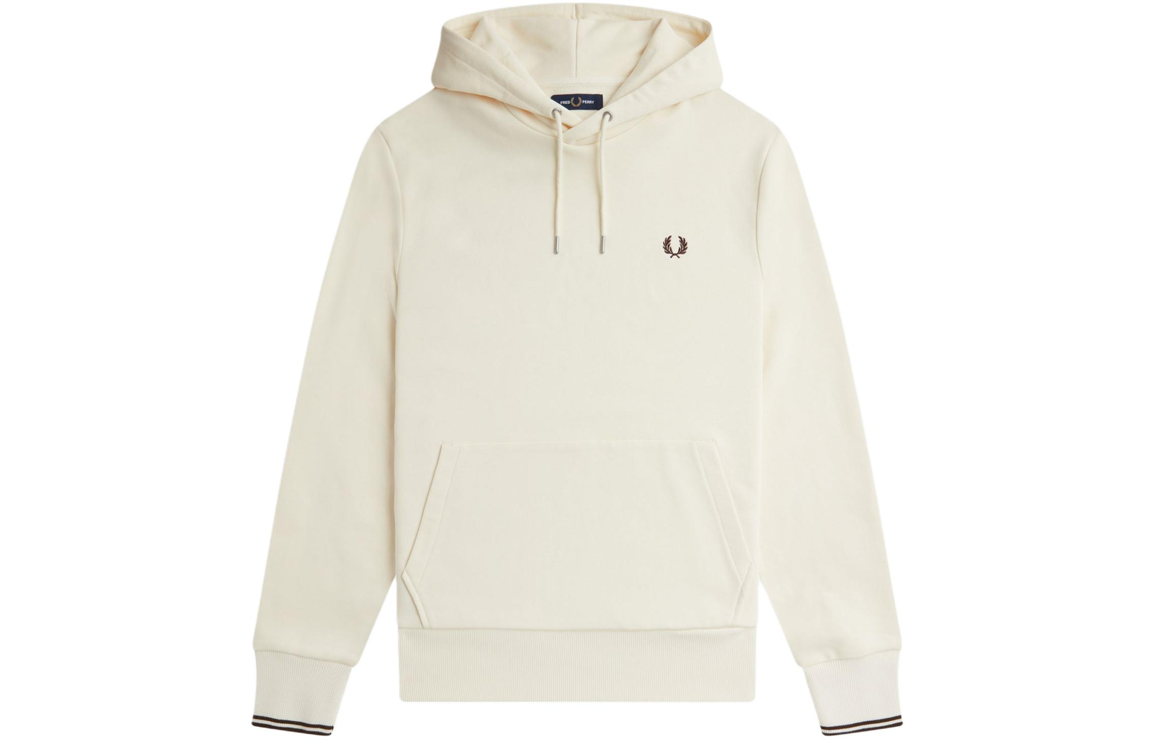 FRED PERRY Tipped Hooded Sweatshirt Men’s Off-White Logo Pullover Hoodie M2643-U09