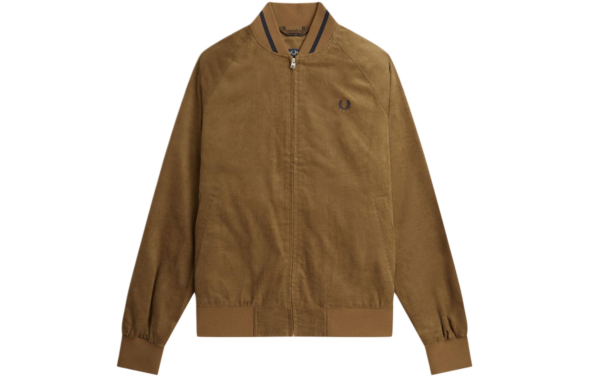 FRED PERRY Waffle Cord Tennis Bomber Jacket Khaki Slim Fit J6514-P96