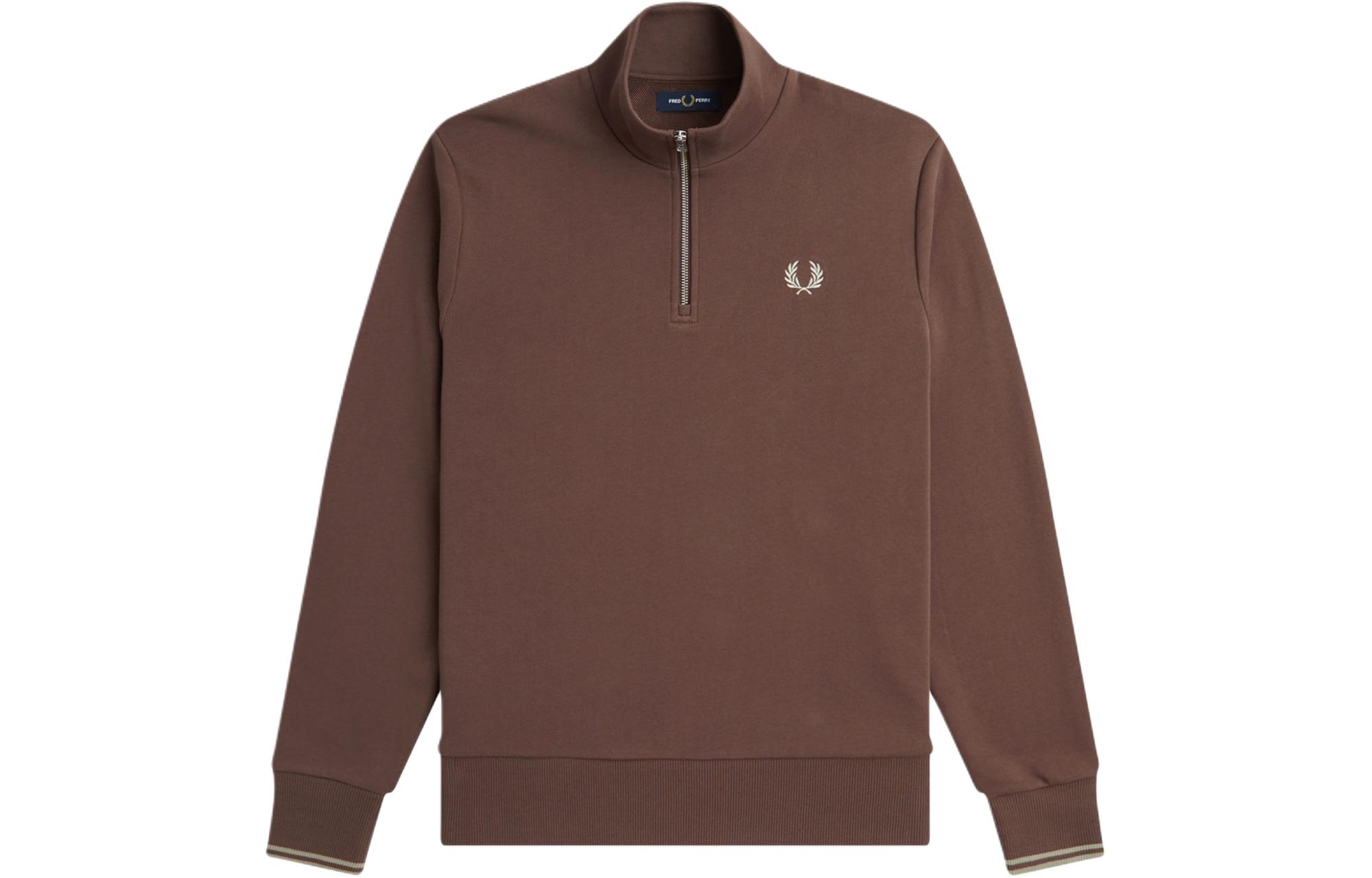 FRED PERRY Warm Gray Half Zip Sweatshirt with Laurel Logo Embroidery - . M3574-U85