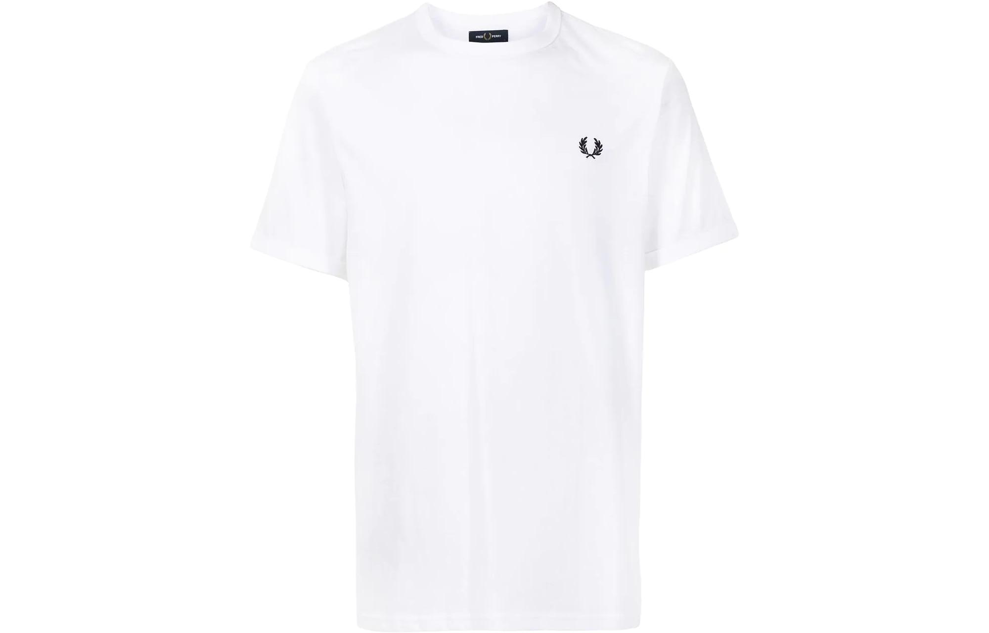 FRED PERRY White Crewneck T-Shirt with Embroidered Logo Retro Style M3519100
